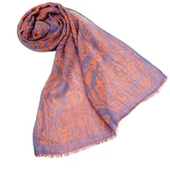 【中古】エトロ ETRO レーヨンシルク ペイズリー ストール ダークブルーxオレンジ【メンズ】