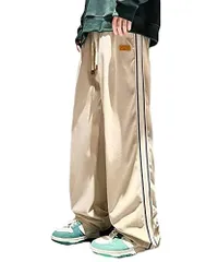 L_ベージュ [ガナタ] ジャージ メンズ 下 スウェットパンツ ルームウェア ライン サイドライン パンツ 薄手 ズボン 大きいサイズ 春夏 スウェット おしゃれ 長パンツ ゆったり ビッグシルエット ボトムス 外出 ワイドパンツ レジャーウェア ジーパン