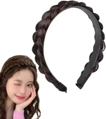 Liebendo カチューシャ 三つ編み ヘアバンド ヘアアクセサリー かわいい 自然 おしゃれ 前髪 ウィッグ ヘアアレンジ 簡単(ダークブラウン,  フリーサイズ)