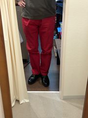 TOMMY HILFIGER トミー ノータックチノ メンズパンツ チノパン 綿パンツ カジュアルパンツ レッド系 サイズW34L34 A-490