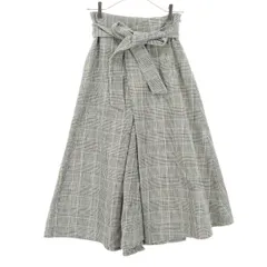 美品 IENA イエナ 日本製 チェック柄 ミモレ丈 フレアスカート 38 グレー レディース 古着