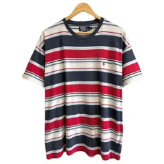POLO RALPH LAUREN ポロ ラルフローレン ボーダー ワンポイントロゴ 刺繍 シングルステッチ 半袖Tシャツ 紺×赤×白×水色 XLサイズ No.G517