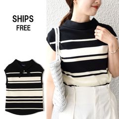 A0490【美品♪】SHIPS　シップス　*〈手洗い可能/UVカット/接触冷感〉パールモチーフボウタイニット ボーダー/ソリッド◇ 10,450