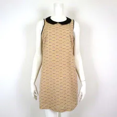 フォーエバー21 FOREVER21 ワンピース Iライン ミニ リボン柄 丸衿 ノースリーブ S ライトベージュ 黒 ブラック オフ白