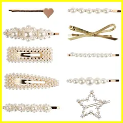 ヘアピン ヘアクリップ 10点セット バレッタ まとめ髪 パール 髪飾り ヘアアクセサリー (アロハモニ) ヘアピン 髪留め ヘアアレンジ ALOHAMONI 韓国 オルチャン