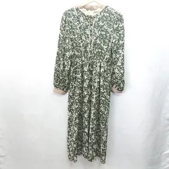 ◇ RAY CASSIN レイカズン 花柄 長袖 ロング丈 ワンピース サイズF ダークグリーン ホワイト レディース E  【1405140013146】