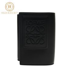 【新品同様】LOEWE ロエベ トライフォールド ウォレット C565TR2X04 三つ折り財布 コンパクト アナグラム レザー ブラック 黒 レディース