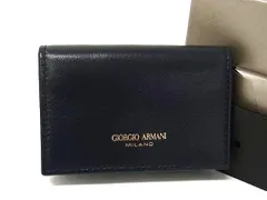 ■新品■未使用■ GIORGIO ARMANI ジョルジオアルマーニ レザー カードケース カード入れ 名刺入れ メンズ ネイビー系 BL1523のサムネイル