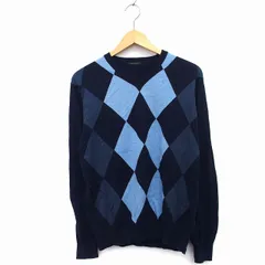 アダムエロペ Adam et Rope' ニット セーター カットソー チュニック オーバーサイズ 長袖 Vネック ひし形 柄 切替リブ コットン 綿 42 ネイビー 紺 /HT13