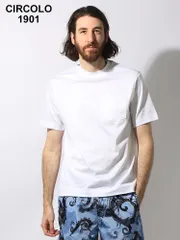 CIRCOLO 1901 (チルコロ1901) コットン100％ 無地 ポケット付き クルーネック 半袖 Tシャツ (ホワイト)