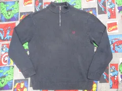 CHAPS ワンポイントロゴ刺繍 ハーフジップ コットンニット L 紺 USA古着 セーター