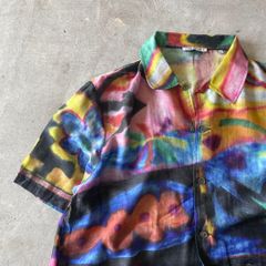 80s 山本寛斎 レーヨンアロハシャツ アートピース 開襟 ドレープ