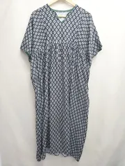 ◇ ⊂ Lowy by Corners キーネック 半袖 ロング ワンピース サイズＭ ネイビー グリーン レディース E  【1506250003949】