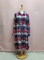 ユニクロ CHECK シャツ型 ロング丈ワンピース 紐 セット