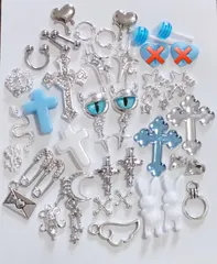 No.111　サブカル　界隈　バンギャ　水色　シルバー　モンスター　十字架　うさぎ　ネイルパーツ　まとめ売り