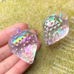 いちご イチゴ 苺 ストロベリー プラスチック アクリル チャーム オーロラ 透明 アクセサリーパーツ キッズ 子供 2個 ym1-2535
