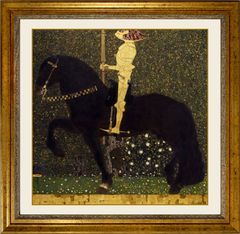 ＊＊ クリムト 「人生は戦いなり（黄金の騎士）」 複製画　キャンバスにジクレー　額付き　洋画　アールヌーヴォー　ウィーン分離派　愛知県美術館（名古屋）所蔵　Gustav Klimt　ウィーンの世紀末芸術様式　小さめ　BKL20-41