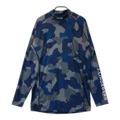サイズ：L J.LINDEBERG ジェイリンドバーグ  モックネック 長袖Tシャツ プリント 総柄 ネイビー系 [240101448762] ゴルフウェア メンズ ストスト J.LINDEBERG ジェイリンドバーグ モックネック 長袖Tシャツ