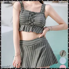 盛れる水着レディースビスチェビキニセット ハイウエストビキニ 大人可愛い セパレート水着 ギンガムチェック フリル水着 レースアップ ガーリー リゾート水着セット 露出控えめ水着人気 海水浴ビスチェ水着 韓国風 ビーチ水着