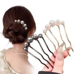 パール ヘアコーム パール 髪飾り 夜会巻きコーム u字型 ヘアアクセ 髪留め かんざし おしゃれ 普段使い 結婚式 UrbanPulse 成人式 和装 卒業式 花嫁 夜会巻き 2個セット