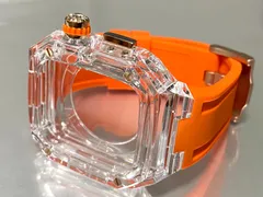 クリア　オレンジ　インディコ★アップルウォッチ ラバーベルト カバー　クリア ケース 40mm 41mm 44mm 45mm 4 5 6 7 8 se スポーツ メンズ レディース　4スクリュー Apple Watch バンド