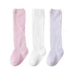 【新品】 [Buffydeer] ベビーハイソックス 夏蚊よけ靴下 赤ちゃん メッシュ ニーハイソックス ３足セット 女の子 フォーマル 靴下 通気 日焼け止め 綿 (M, ライトピンクホワイトライトパープル)