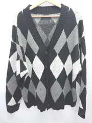 ◇ ⊇ cathy's closet アーガイル柄 長袖 ニット カーディガン サイズL ブラック　ホワイト系 メンズ E  【1411130006722】