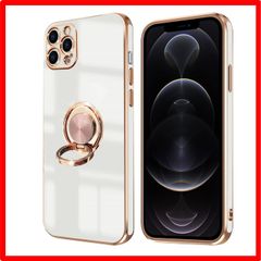 【セール中】 iPhone 12promax_ホワイト iPhone 12 Pro Max ケース リング付き アイフォン12Pro Max リング カバー 全
