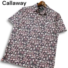 Callaway キャロウェイ ゴルフ X-SERIES★ 春夏 ロゴ刺繍 花柄 フラワー総柄 半袖 ポロシャツ Sz.L メンズ ネイビー