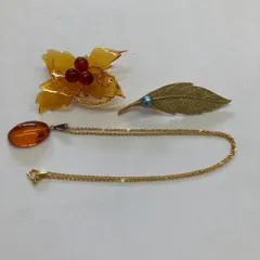 琥珀ネックレス　ブローチ2点まとめ売り