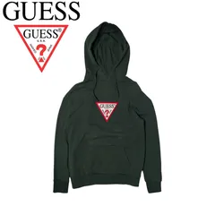 GUESS グリーン コットン 刺繍ロゴ スウェット パーカー