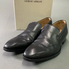 7e30 【美品】 GIORGIO ARMANI ジョルジオアルマーニ スリッポン ローファー レザーシューズ 革靴 サイズ42 1/2 ブラック レザー メンズ イタリア製のサムネイル