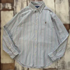 Ralph Lauren  長袖シャツ ストライプ柄 ボタンダウン　90s マルチカラー　ポニー刺繍Lサイズ