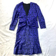 jun ashida セットアップ ジャケット ワンピース 総柄 ブルー ウール シルク サイズ9