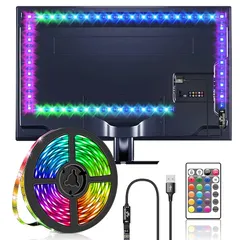 LEDテープライト RGB テレビバックライト 2M ストリップライト SMD 5050 DIY 切断可能 調光調色 間接照明 USB式 リモコン付き ロープライト 両面テープ 正面発光 イルミネーション TV背景 ムードライト 屋内装飾 ゲーム室 雰囲気 1