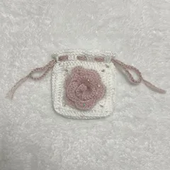 編み物　ハンドメイド　ポーチ　巾着　バラ　花