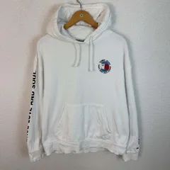 TOMMY JEANS トミージーンズ スウェットパーカー 刺繍ロゴ 袖ロゴ ホワイト Lサイズ メンズ 古着 ストリート