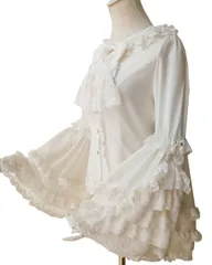 【在庫セール】[cnstone] ロリータ ブラウス シャツ 姫袖 長袖 丸襟 リボン 乳白色 ロリィタブラウス フリルブラウス 姫袖 お茶会 ゴシックロリータ ゴスロリ ゴージャス クラシカル ボリューム 貴族 レディース ブラウス シャッツ