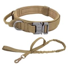 犬 ミリタリー 首輪 リード 2点セット ダブルハンドル 軍犬 k9 大型犬 中型犬 ベージュ