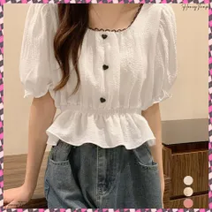 ショート丈シャツ シャツブラウス フリルブラウス 薄手トップス パフスリーブ レディース 大人可愛い フェミニン シャツ春夏 きれいめ トッのサムネイル