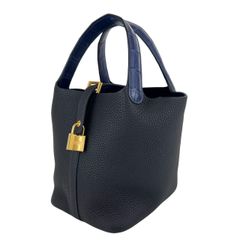 新品未使用 HERMES エルメス Picotin Lock PM ピコタンロック18 Blue nuit ブルーニュイ clemence トリヨンクレマンス crocodile クロコダイル GHW ゴールド金具 Stamp-B B刻印 ハンドバッグ