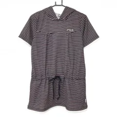 【美品】フィラゴルフ フード付半袖シャツ ネイビー×白×レッド ボーダー チュニック丈 レディース L ゴルフウェア FILA GOLF