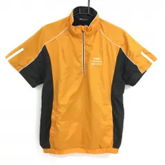 【美品】ティゴラ 半袖ブルゾン オレンジ×黒 裏地微起毛 ハーフジップ 背面刺しゅう メンズ L ゴルフウェア TIGORA