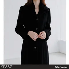 美品 TOSCANA トスカーナ ロングコート 長袖 ファー襟 スタンドカラー 無地 エレガントデザイン 　ブラック　 【SP887-00】 送料無料　古着　レディースのサムネイル