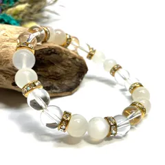 ムーンストーン&水晶 パワーストーン ブレスレット 天然石ブレス (ゴールド) 8mm レディース 女性  数珠ブレス 開運 プレゼント ギフト  [5]