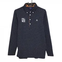 【美品】ルコックゴルフ 長袖ポロシャツ ダークネイビー×白 ドット ボタンダウン メンズ L ゴルフウェア le coq sportif