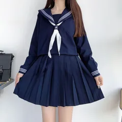 セーラー服 紺色 女子高生 3点セット ハロウィン 仮装 JK 制服 コスチューム 長袖 前開き 上下セット プリーツスカート 人気 女子制服 本格制服 紺三本 文化祭 学?歳 卒業式 清純 可愛い ネイビー cfs01