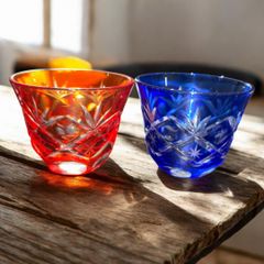 未使用品 色被せ 2客セット 冷茶 グラス 工芸品 レトロ インテリア ミニサイズ