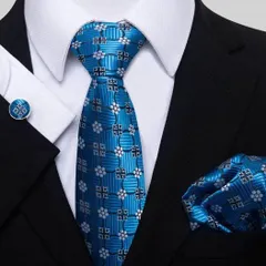 ネクタイ ポケットチーフ カフスボタン　3点セット　結婚式　発表会 イベント パーティー ダンスパーティー 卒業式 入学式 入社式　ブルー色　シルバー　ブラック色　格子柄　花柄　ワイシャツ　メンズネクタイ　チーフ　ハンカチ　カフス　３点　セット 格安 小物