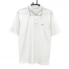 【超美品】ナイキゴルフ 半袖ポロシャツ 白×ライトグリーン ロゴ刺しゅう 襟ライン メンズ L ゴルフウェア NIKE